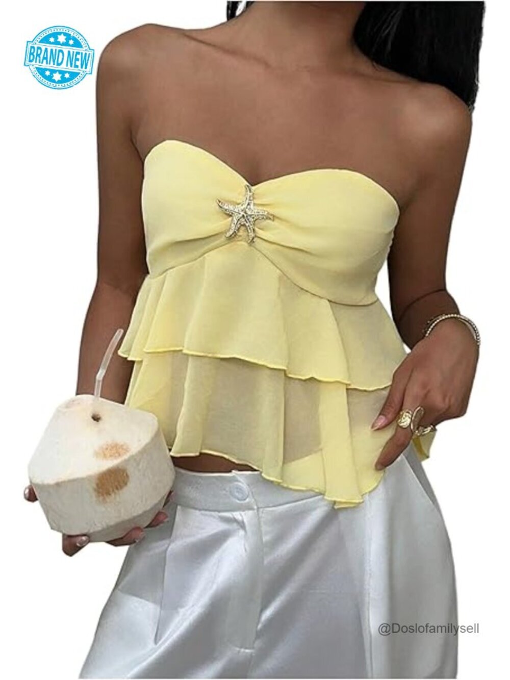Starfish Ruffle Tube Tops Strapless Babydoll Bandeau Tank Tops